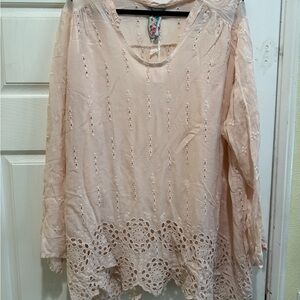 Johnny Was Light Pink Embroidered Blouse Boho flowy size 1x